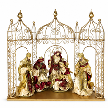 PRE ORDER 12″ Handmade Christmas Nativity Set in 24″ Gold Gazebo – Holy Family & Three Wise Men Religious Display