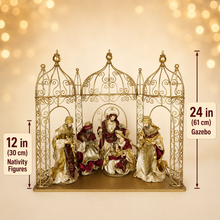 PRE ORDER 12″ Handmade Christmas Nativity Set in 24″ Gold Gazebo – Holy Family & Three Wise Men Religious Display