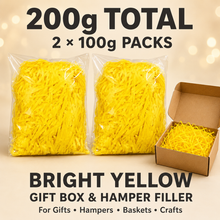 200g Bright Yellow Shredded Tissue Paper – 2 × 100g Gift Box, Hamper & Basket Filler for Gift Wrapping