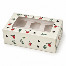 6PCS Christmas 6-Hole Cupcake Boxes with Clear Window & Inserts | Holiday Bakery Gift Boxes for Cupcakes, Muffins & Treats