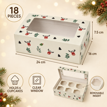 18PCS Christmas 6-Hole Cupcake Boxes with Inserts & Clear Window | Holiday Bakery Gift Boxes