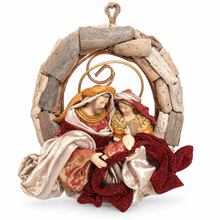 🎄 8" (20cm) Christmas Religious Wreath Ornament – Driftwood Frame with Holy Family Nativity Scene, Christian Holiday Hanging Decor ✨