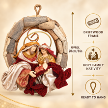 🎄 8" (20cm) Christmas Religious Wreath Ornament – Driftwood Frame with Holy Family Nativity Scene, Christian Holiday Hanging Decor ✨