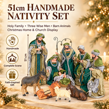 51cm Handmade Christmas Nativity Set with Holy Family, Three Wise Men & Barn Animals – Religious Christmas Manger Scene