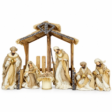 PRE-ORDER | 12.75" Handmade Christmas Nativity Scene with 20.75" Stable – Holy Family & Three Wise Men Religious Decoration