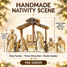 PRE-ORDER | 12.75" Handmade Christmas Nativity Scene with 20.75" Stable – Holy Family & Three Wise Men Religious Decoration