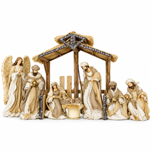 12.75″ Handmade Christmas Nativity Set with Angel & 20.75″ Stable – Large Holy Family Religious Decoration