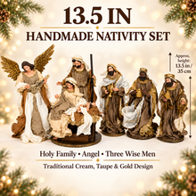 13.5" Handmade Christmas Nativity Set with Holy Family, 3 Wise Men & Angel – 35cm Religious Christian Home Decor & Holiday Gifts