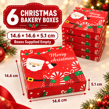 6-Pack Red Christmas Cookie & Bakery Gift Boxes – Santa Design Treat Boxes, 14.6 × 14.6 × 5.1 cm