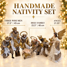 15.5" Christmas Religious Handmade Nativity Set - Holy Family (40 cm) & Three Wise Men (17.5", 45 cm) with Angel (17.25")
