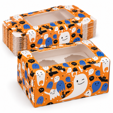 6PCS Halloween 2-Hole Cupcake Boxes with Clear Windows & Inserts – Orange Ghost Treat and Bakery Gift Boxes