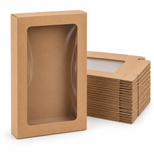 30pcs Kraft Paper Gift Boxes with PVC Window BROWN Bakery Packaging Carton ( Size 21.5 x 13 x 2.5 cm )