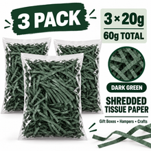 3 bags Dark Green Shredded-tissue crepe paper hamper filler gift box packaging 20 grams 3 pack x 20grams Gift Wrapping Shredded Paper, Suitable for Wedding, Valentine'S Day, Father'S Day, Mother'S Day, Christmas, Party Decoration