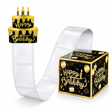 Black & Gold Birthday Surprise Pull-Out Gift Box with Transparent Sleeves & Cake Topper – Gift for Her or Him