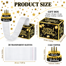 Black & Gold Birthday Surprise Pull-Out Gift Box with Transparent Sleeves & Cake Topper – Gift for Her or Him