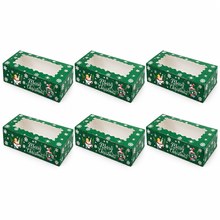 6 Pack Green Christmas Bakery Boxes with Clear Windows – 30 × 14 × 6.5 cm Cookie, Cake & Treat Gift Boxes