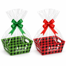 Red Green Christmas Hamper Cookie gift bakery hamper trays with cellophane and ribbon 18x13. 5x9cm