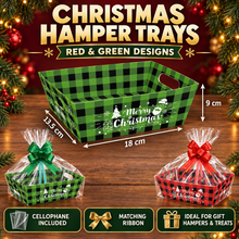 Red Green Christmas Hamper Cookie gift bakery hamper trays with cellophane and ribbon 18x13. 5x9cm