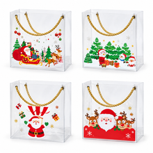 4 Pack Christmas Clear PVC Gift Bags with Gold Rope Handles – 14 × 14 × 7 cm Festive Cookie, Candy & Treat Packaging