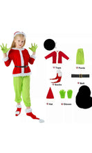 6PCS Children santas green monster  Suit Costume Play Xmas Santa Outfit Dress Hat 6 pcs size medium size 8