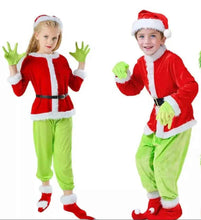 Green Children's Christmas Elf Set, with Monster Trousers, Traditional Christmas Party Role Playing Costume Includes: Hat + Top + Pants + Belt + Gloves + Foot Covers