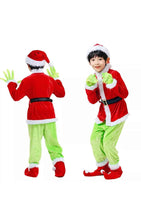 6PCS Children santas green monster  Suit Costume Play Xmas Santa Outfit Dress Hat 6 pcs size medium size 8