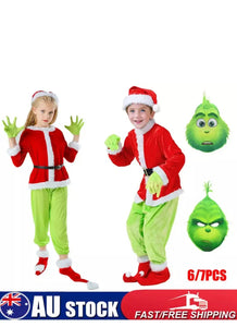 Children Grinch Suit Costume Play Mask Xmas Santa Outfit Dress Hat 7 pcs  Santas Workshop Direct