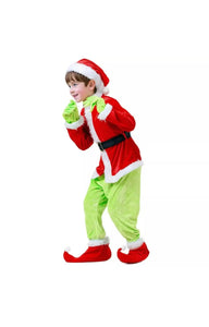 Children Grinch Suit Costume Play Mask Xmas Santa Outfit Dress Hat 7 pcs  size S Santas Workshop Direct