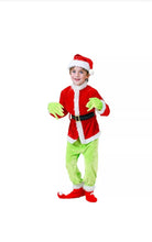 Children Grinch Suit Costume Play  Santa Outfit Dress Hat 7 pcs   size medium - Santas Workshop Direct