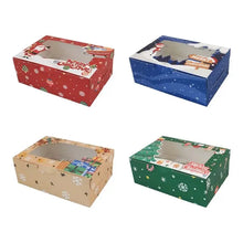 Christmas 6 hole (Blue, beige Red & Green) cup cake Bakery Box 12 pcs - Santas Workshop Direct