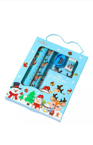 Christmas Red Children’s Stationery 6pcs set Pencil sharpener Eraser Ruler set gift for kids Santas Workshop Direct