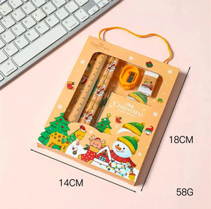 Christmas Red Children’s Stationery 6pcs set Pencil sharpener Eraser Ruler set gift for kids Santas Workshop Direct