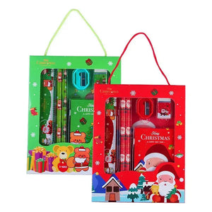 Christmas Red Children’s Stationery 6pcs set Pencil sharpener Eraser Ruler set gift for kids Santas Workshop Direct