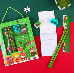 Christmas Red Children’s Stationery 6pcs set Pencil sharpener Eraser Ruler set gift for kids Santas Workshop Direct