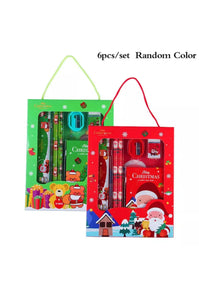 Christmas Red Children’s Stationery 6pcs set Pencil sharpener Eraser Ruler set gift for kids Santas Workshop Direct