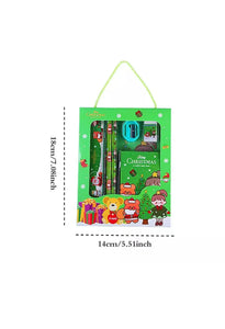 Christmas Red Children’s Stationery 6pcs set Pencil sharpener Eraser Ruler set gift for kids Santas Workshop Direct