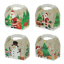 12pcs mixed color Christmas gift box, size 17.1 x 16 x9.7 cm Christmas Eve gift bag, white cardboard box, holiday party gift, with handle lid cloth paper box suitable for home school holiday, 4 designs