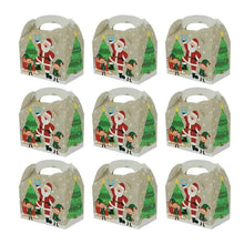 12pcs mixed color Christmas gift box, size 17.1 x 16 x9.7 cm Christmas Eve gift bag, white cardboard box, holiday party gift, with handle lid cloth paper box suitable for home school holiday, 4 designs