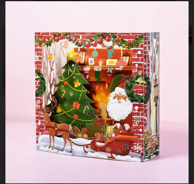 Christmas Santa Claus fireplace celebration 3D  surprise origami pop up card Santas Workshop Direct