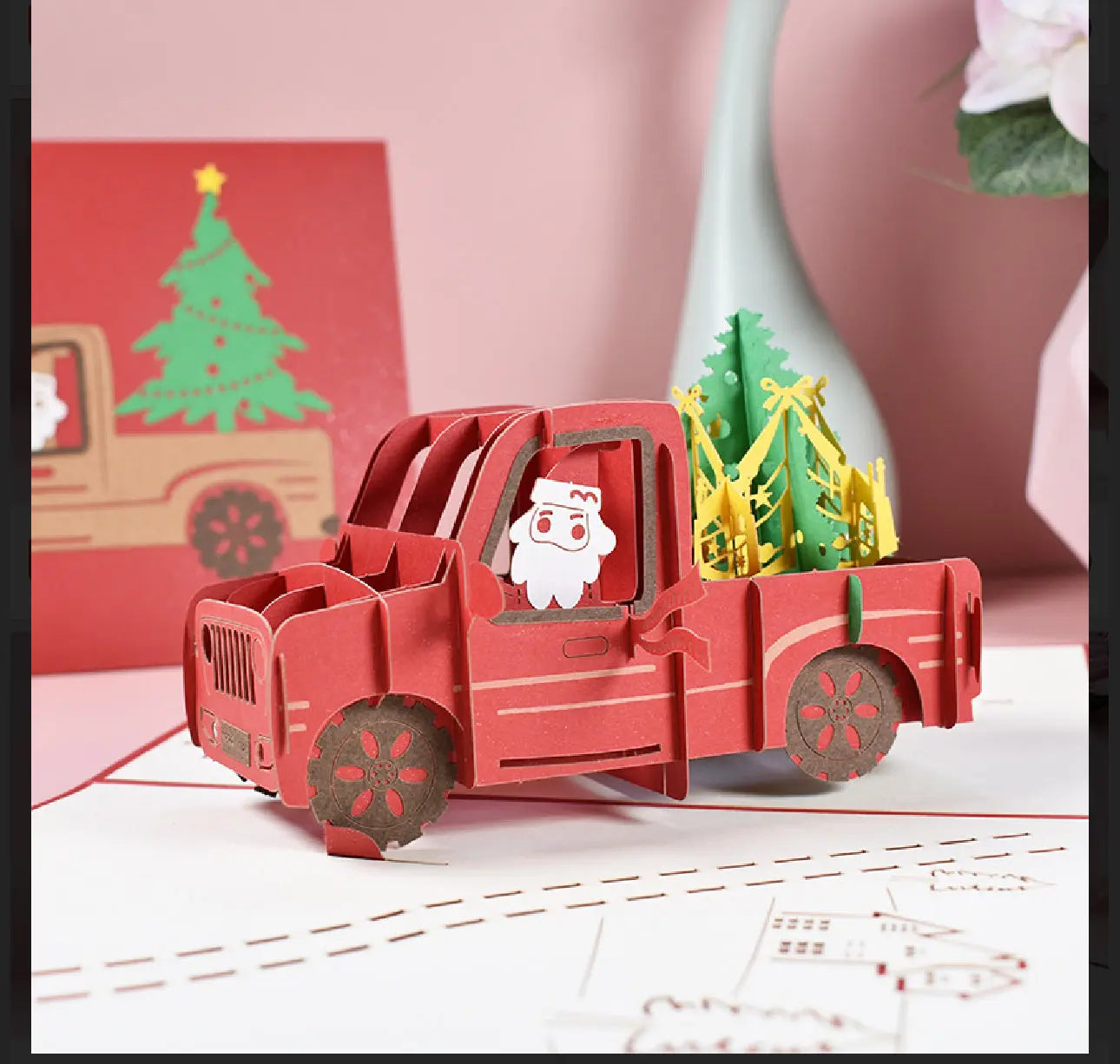 Christmas Santa Ute celebration 3D  surprise origami pop up card  Santas Workshop Direct