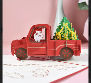 Christmas Santa Ute celebration 3D surprise origami pop up card Santas Workshop Direct