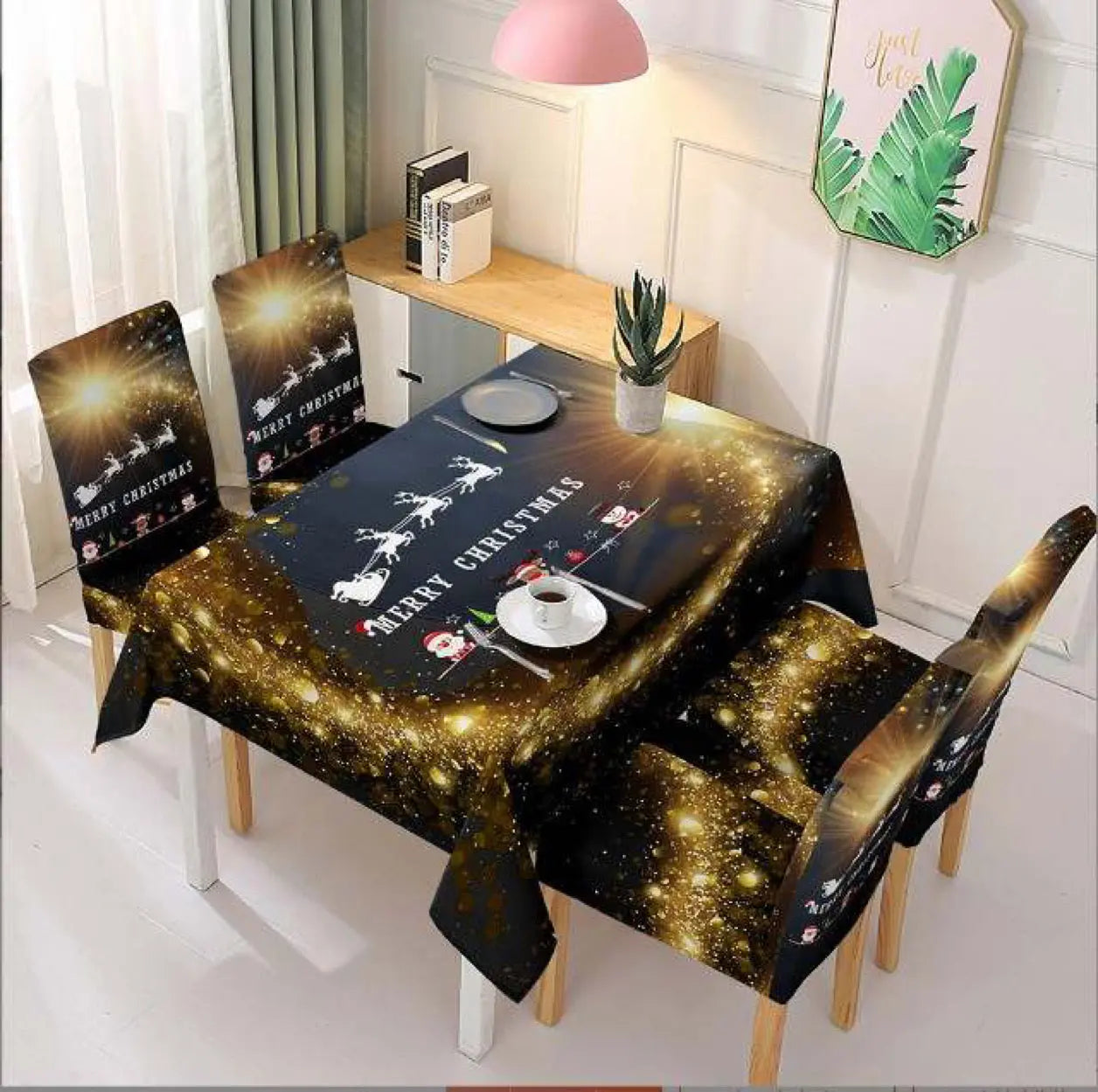 Christmas black table cover Santas Workshop Direct