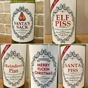 Christmas theme wine bottle labels x 8pcs Santas Workshop Direct