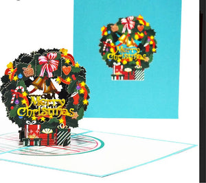 Christmas wreath celebration 3D  surprise origami pop up card Santas Workshop Direct