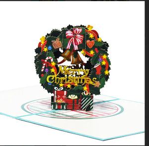Christmas wreath celebration 3D surprise origami pop up card Santas Workshop Direct