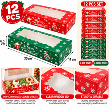 12PCS Christmas Window Bakery Boxes – Red & Green Cake, Cookie and Treat Gift Boxes, 30 × 14 × 6.5cm