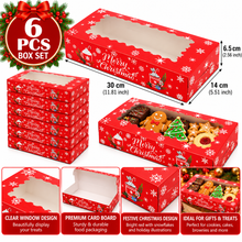 6PCS Christmas Bakery Boxes with Clear Windows – Red Cookie, Cake & Brownie Gift Boxes, 30 × 14 × 6.5cm
