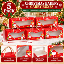 5 Pack Christmas Bakery Carry Boxes with Clear Window & Rope Handles – Red Cookie, Cupcake and Treat Gift Boxes, 33 × 9 × 13 cm
