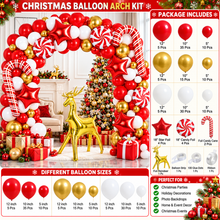 Christmas Balloon Arch Kit – Red, White & Gold Reindeer, Candy Cane & Star Foil Balloons | Festive Party Garland Decorations