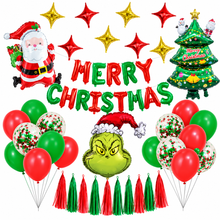 Merry Christmas Letter Foil Balloon Banner Set – Santa Claus, Grinch, Christmas Tree, Stars & Party Decorations